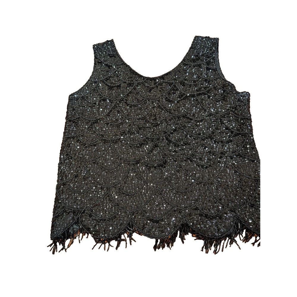Vintage 100% Wool Tank Top Women's Beaded Sequins Made in Hong Kong Size Medium